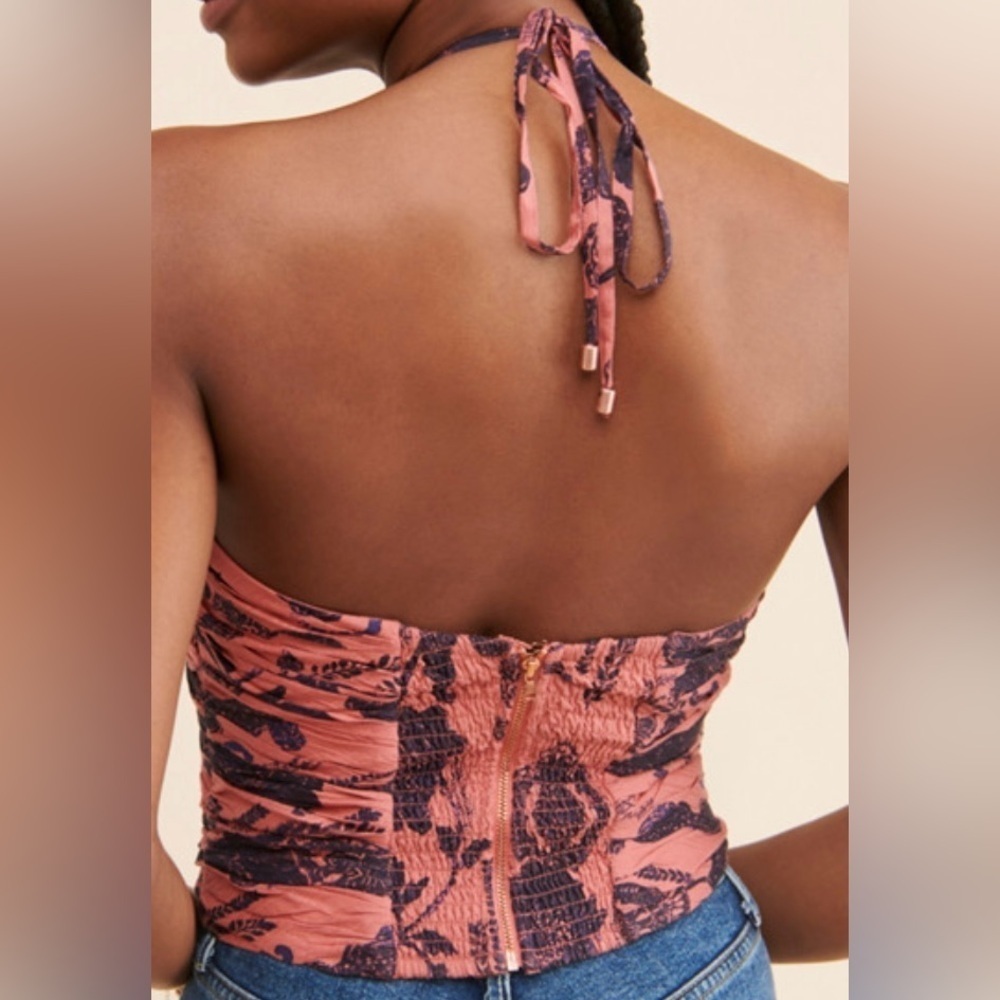 NWT Anthropologie Pink Floral Halter Top Size 4 Petite - Picture 4 of 15